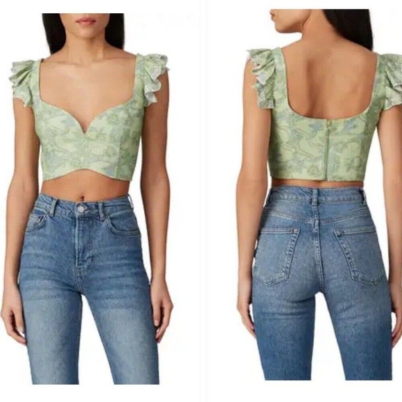 NEW Amur Rafaela Floral Linen Bustier Cropped Top Large - Picture 1 of 10